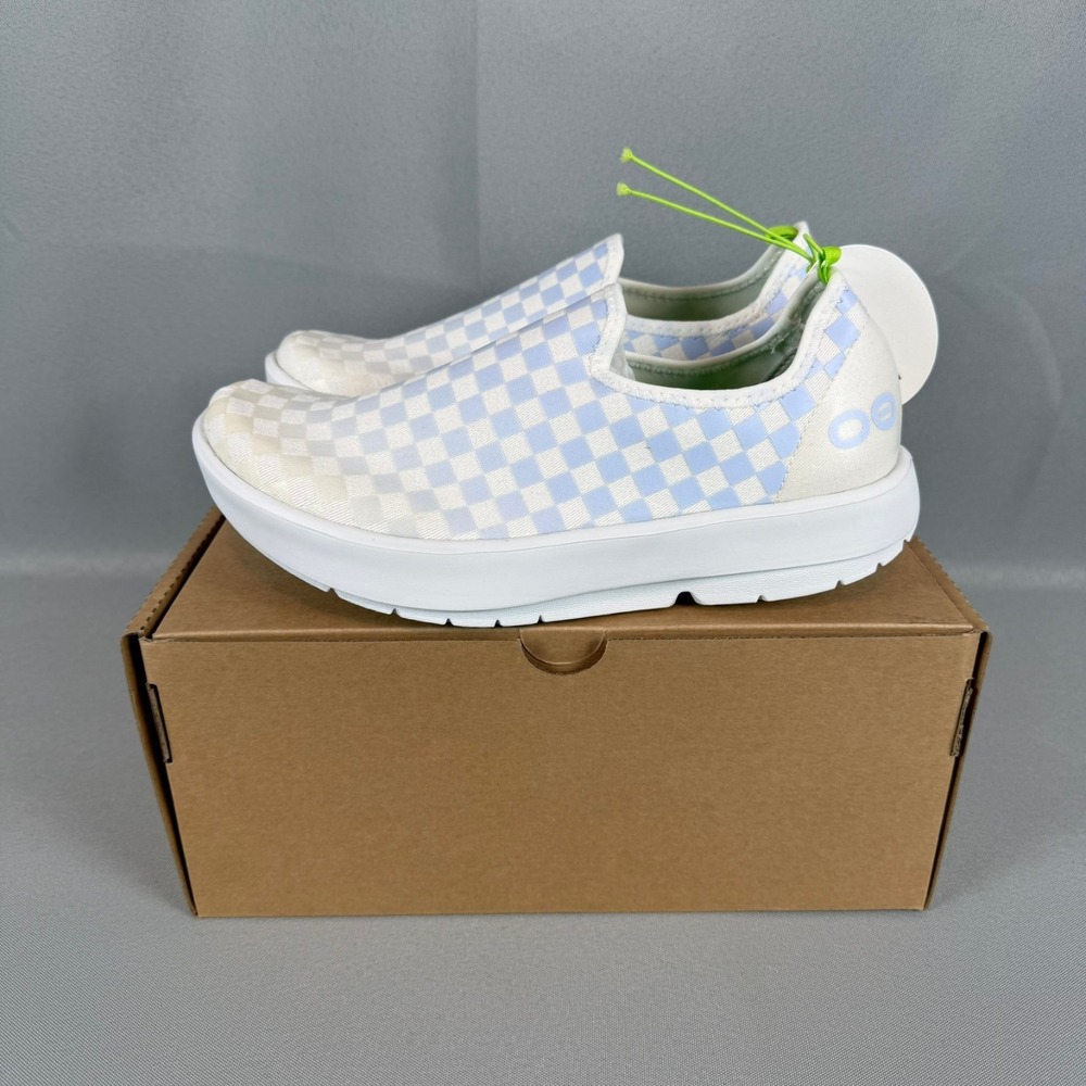 Oofos OOmg Eezee Recovery Sneakers Womens 8 Purple Jade Checker Slip-On New NIB